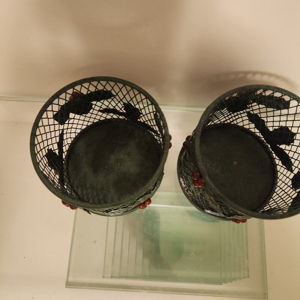Vintage Metal Holly Candle Holders